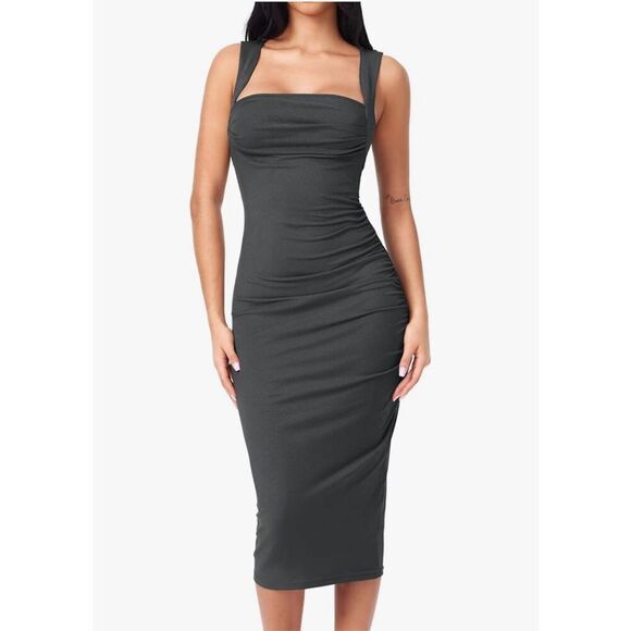 CIDER Dresses & Skirts - Cider Charcoal Gray Midi Bodycon Dress